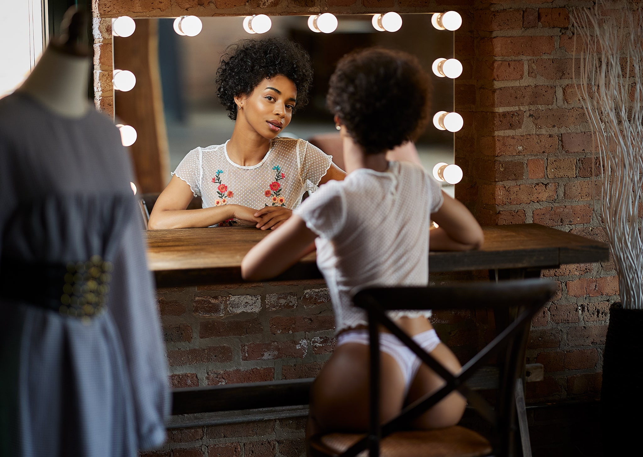 black woman looking into mirror sexy photography chicago