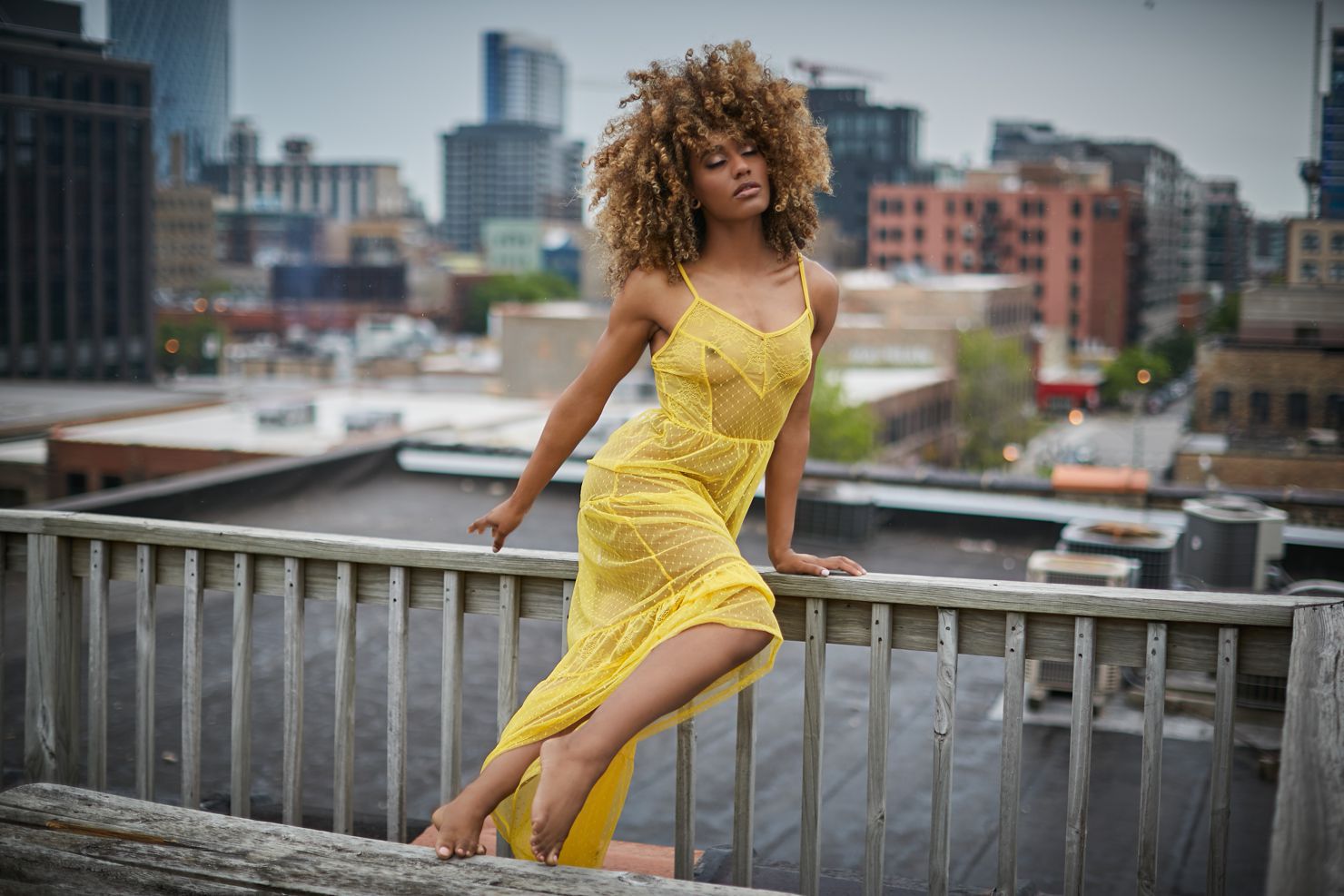 black woman in yellow dress outdoors chicago boudoir