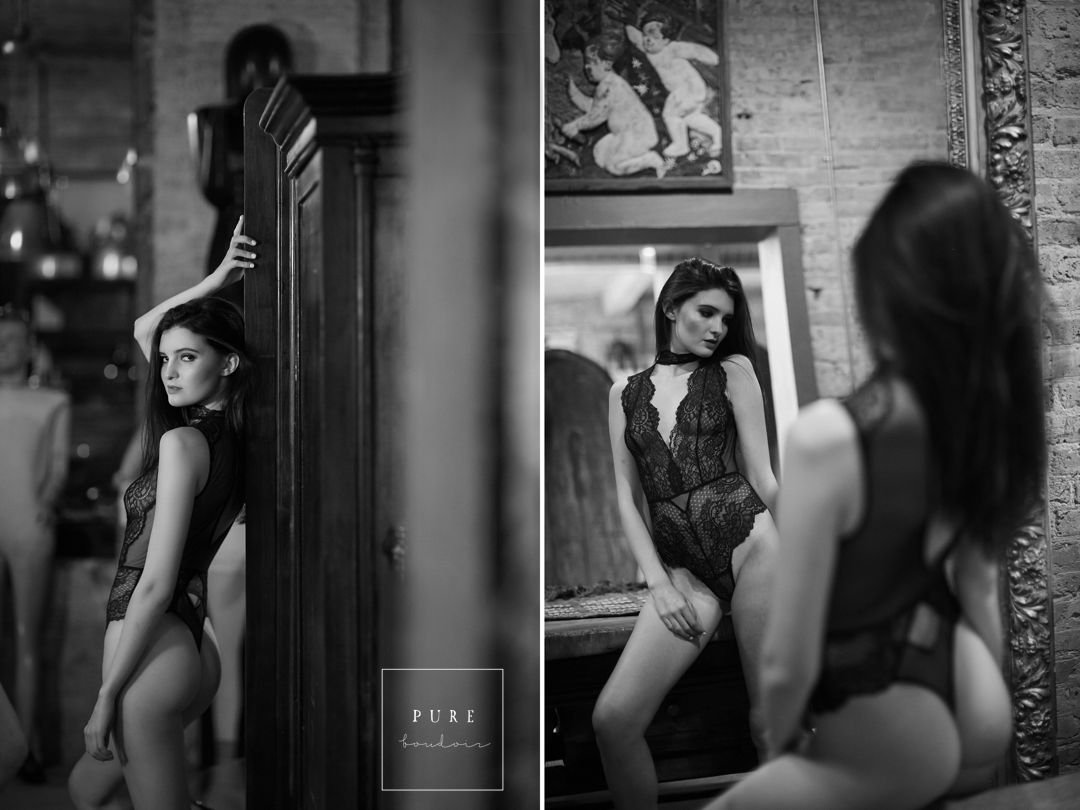 boudoir pictures woman posing in lingerie black and white photography