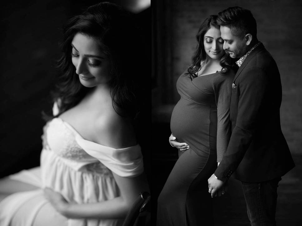 woman and man boudoir pictures black and gray maternity photoshoot