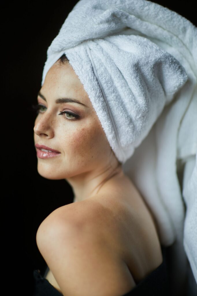 woman with towel on her head boudoir photography chicago