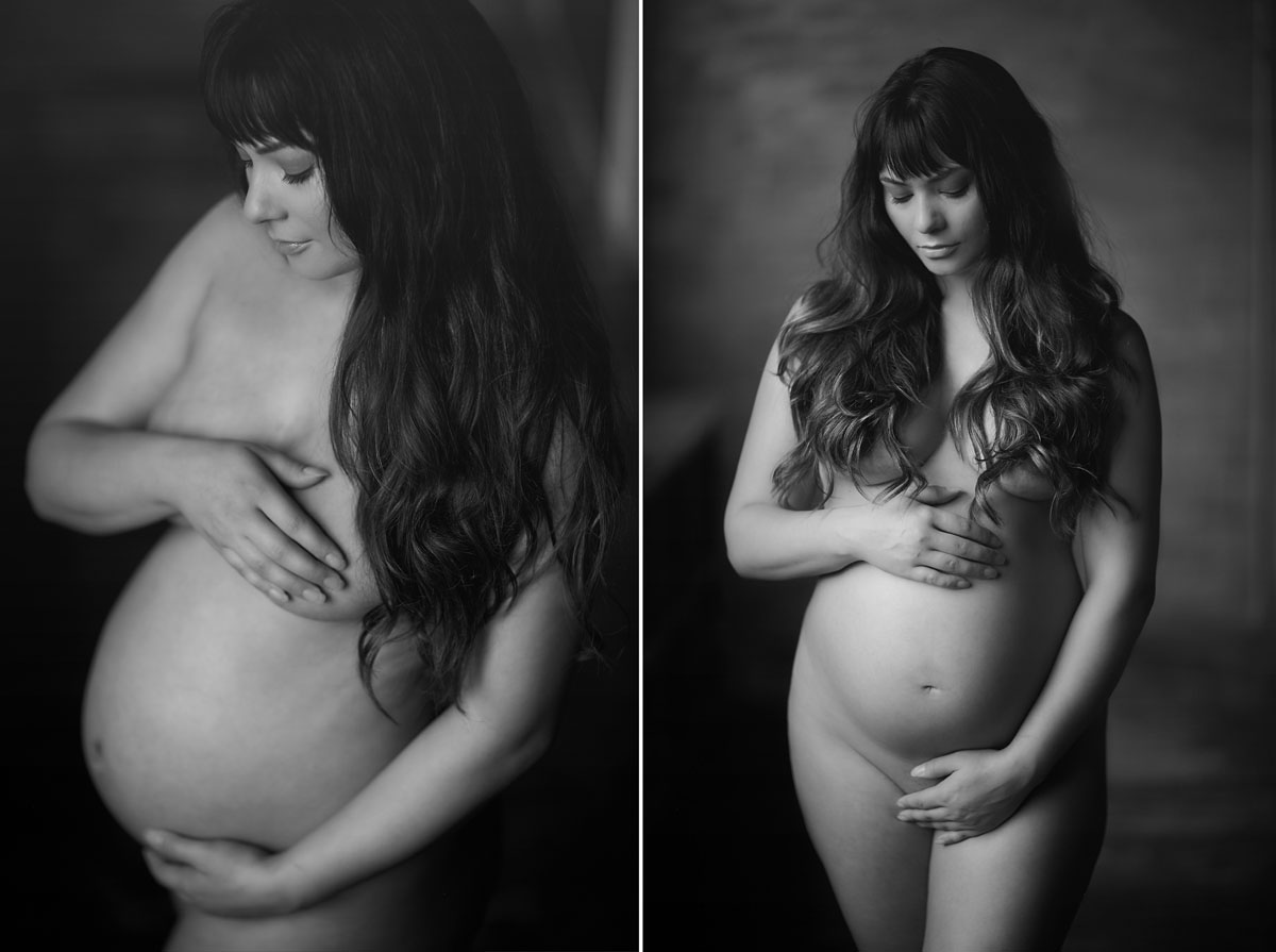 nude boudoir photoshoot pregnant woman black and white photography