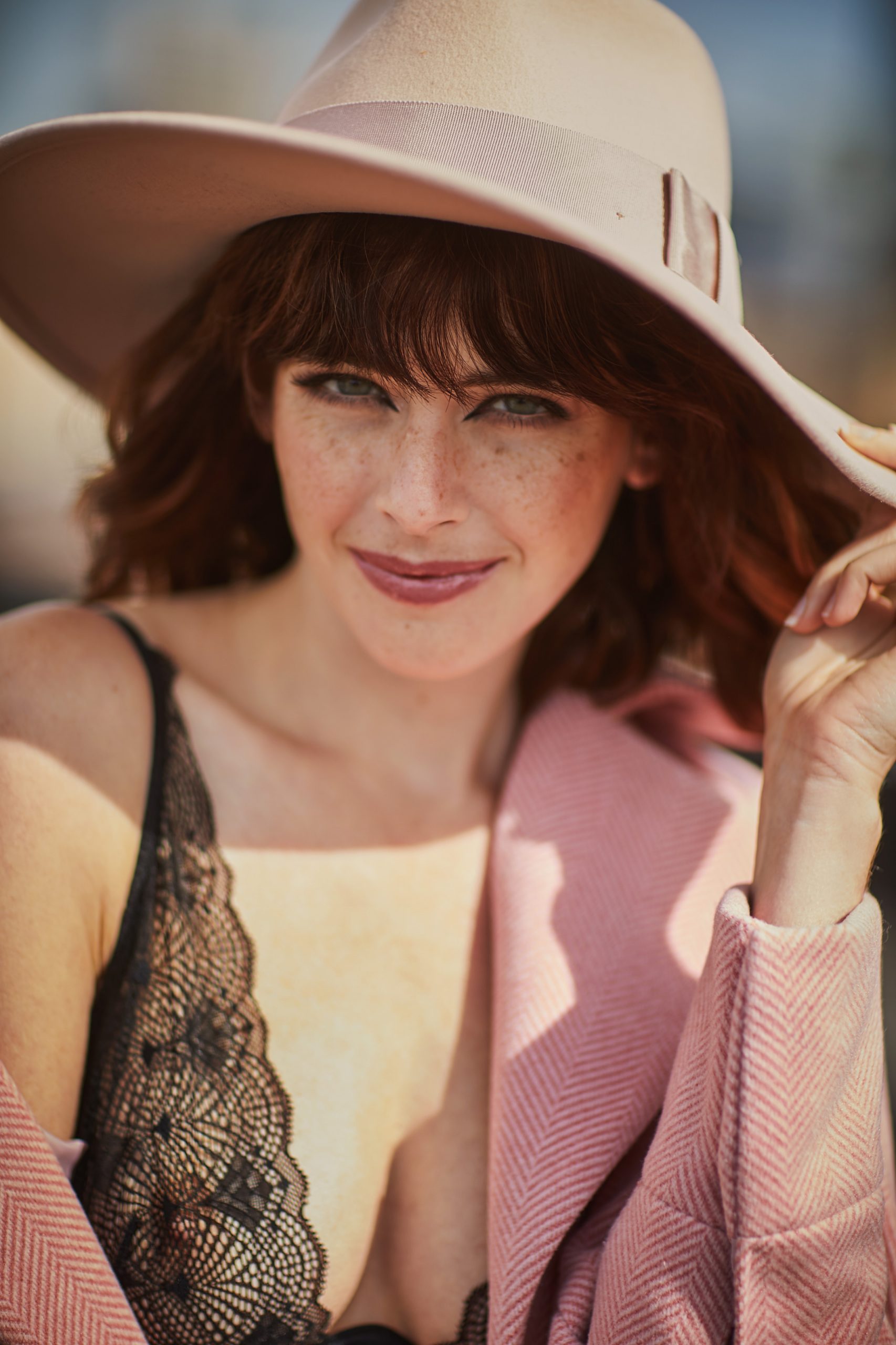 woman with summer hat and boudoir lingerie