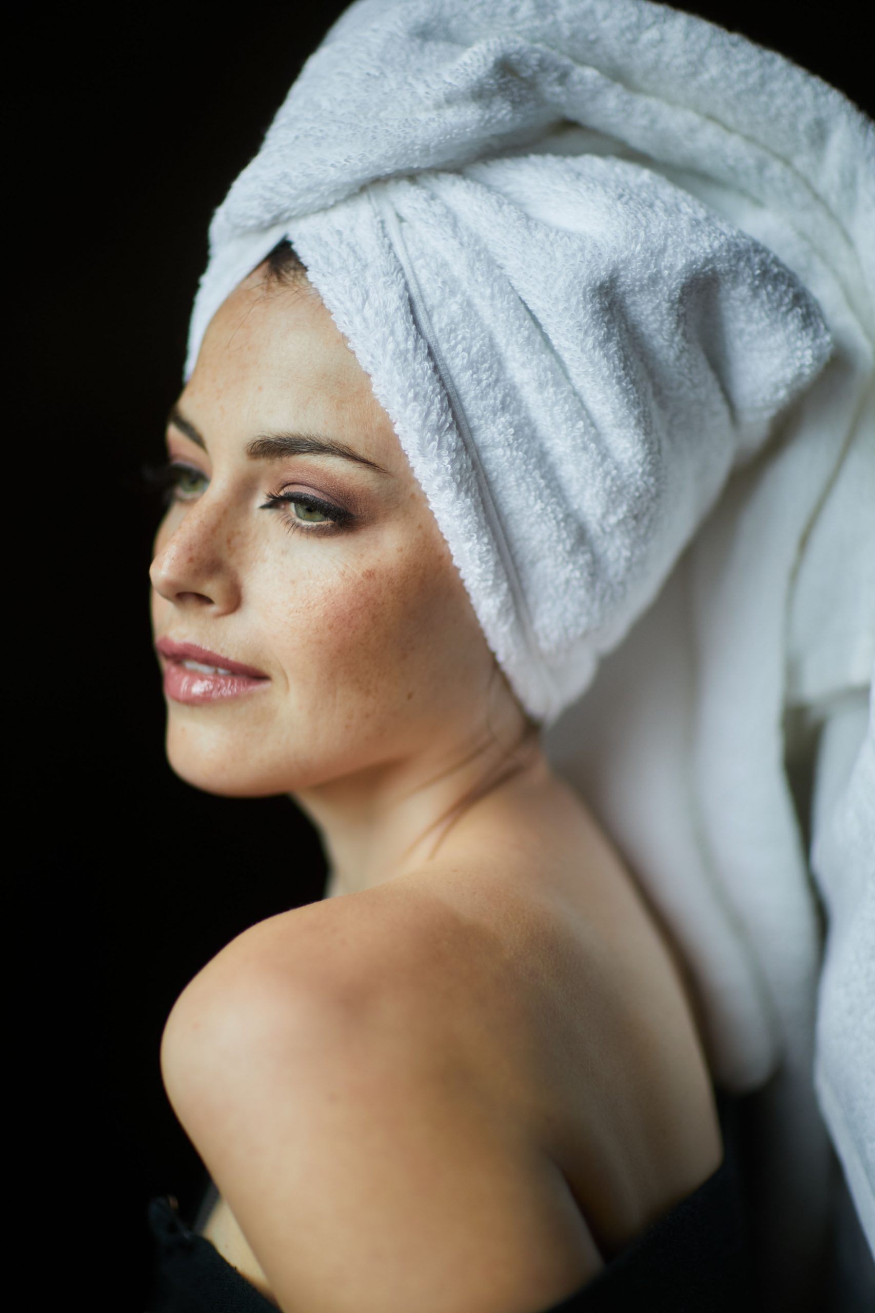 woman with towel on her head boudoir photography chicago